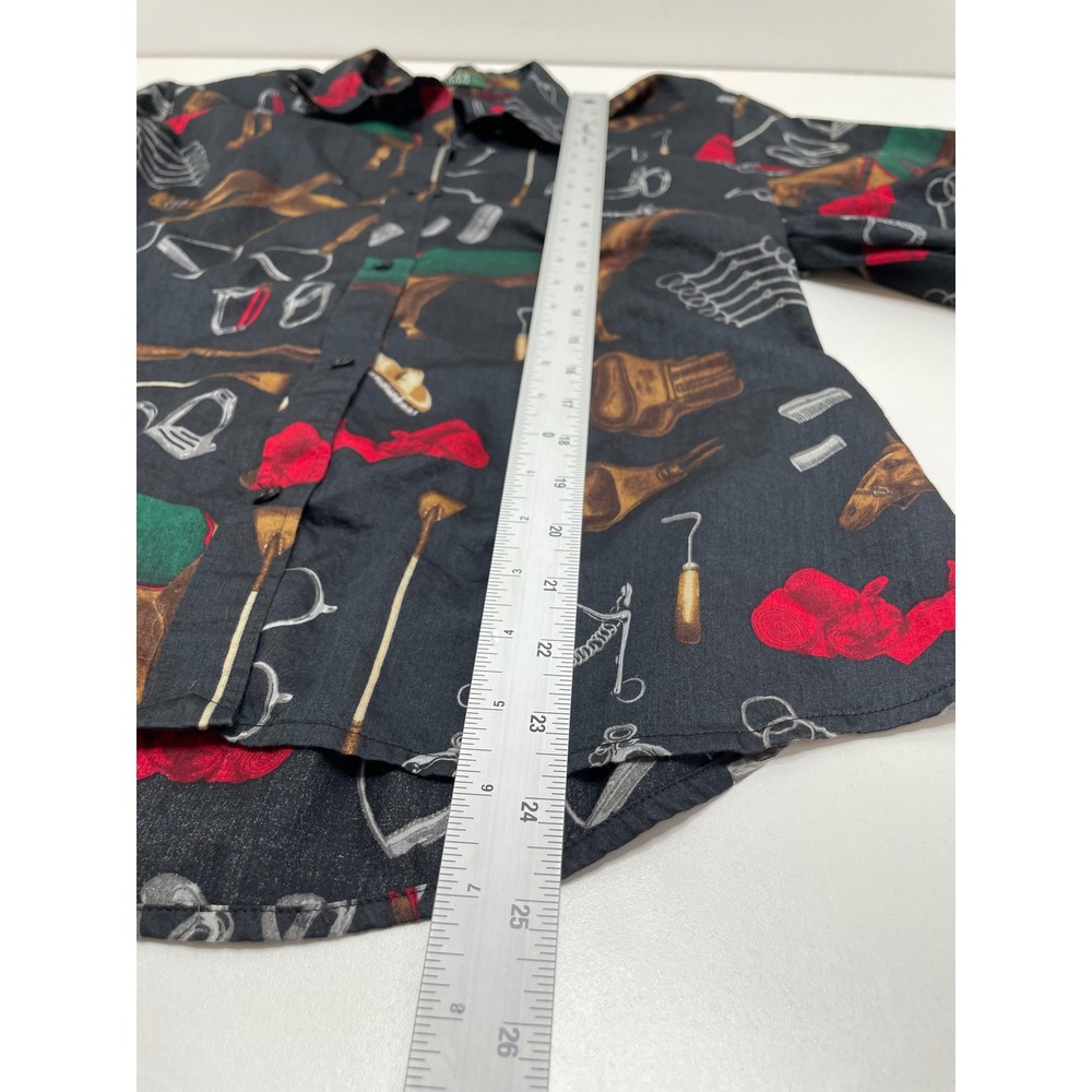 Lauren Ralph Lauren Equestrian Horse Bridle Button Up Shirt Black Old Money XL - Picture 3 of 10